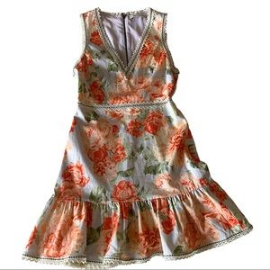 ALICE + OLIVIA Kieran Mini Dress Floral Print V Neck Sleeveless * SZ 0